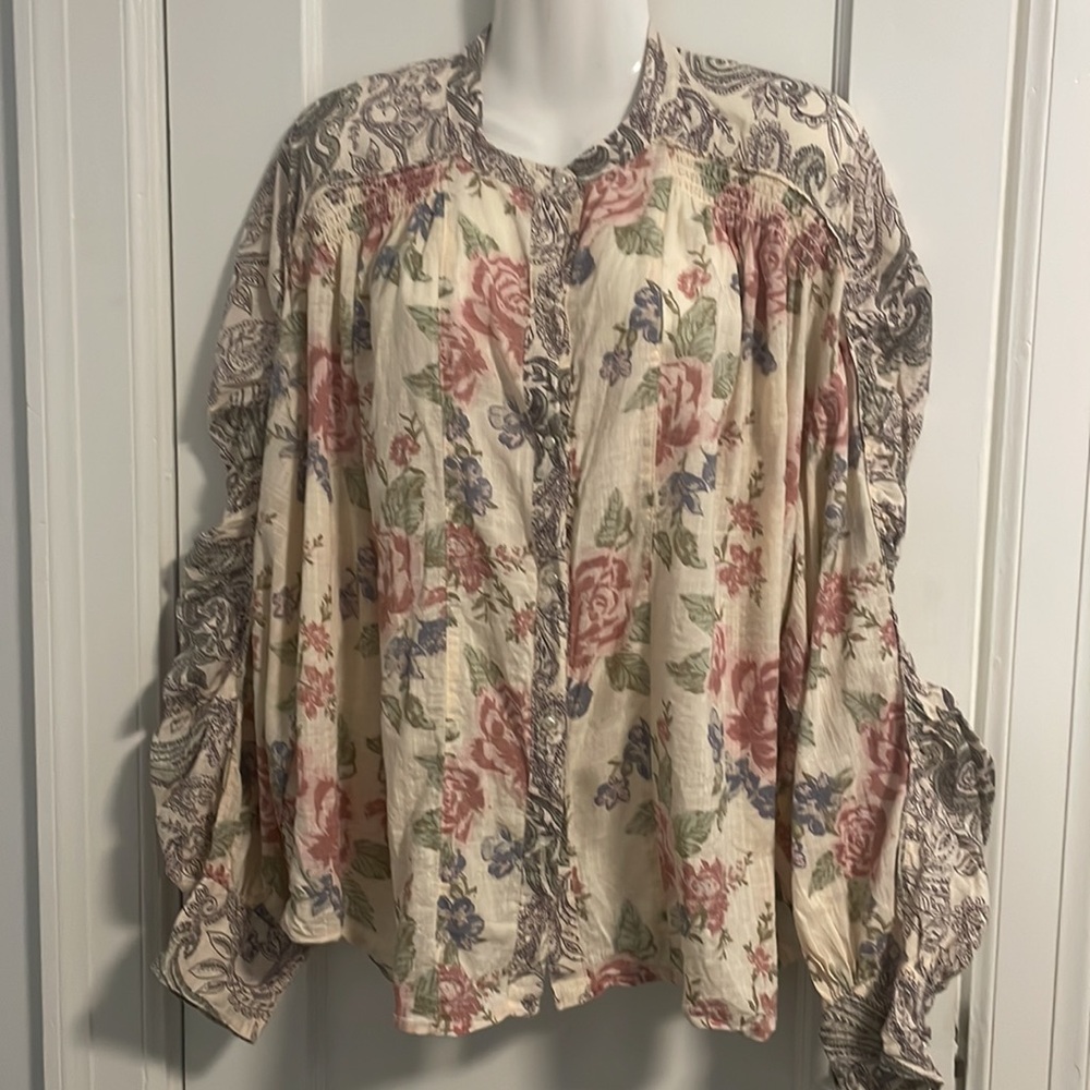 Free People Floral Blouse paisley trim